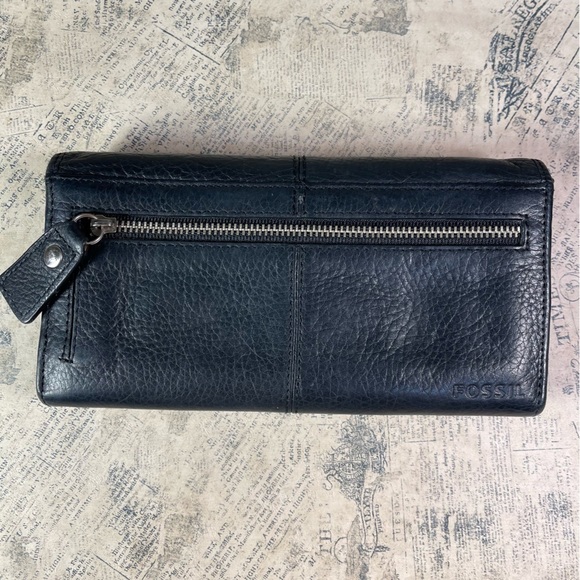 Fossil trifold black leather wallet organizer - Picture 3 of 11